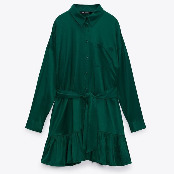 NWOT ZARA GREEN SHORT SHIRT DRESS - Picture 5 of 5